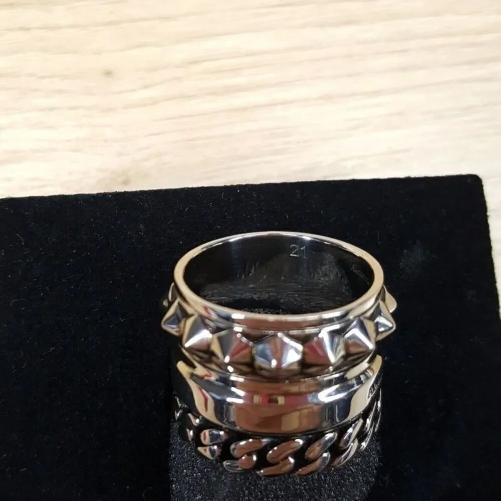 ALEXANDER MCQUEEN Jewelry Mens Size 10 / 21 Ring Punk Chain Stud Stacked $490